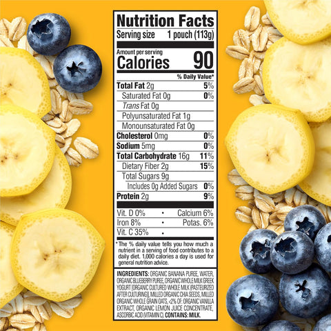 Happy Tot Organics Stage 4 Baby Food Pouches, Gluten Free, Super Morning Fruit & Oat Blend, Bananas, Blueberries, Yogurt, Oats & Chia, 4 Oz (Pack of 8)