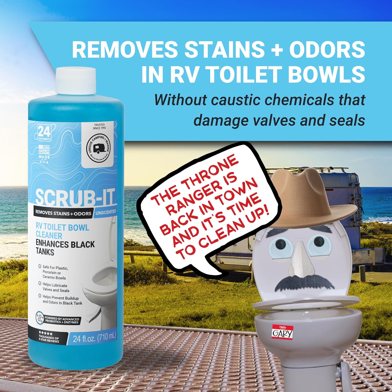 Unique Scrub-It Liquid RV Toilet Cleaner & Brush Bundle, 24 oz 2-Pack