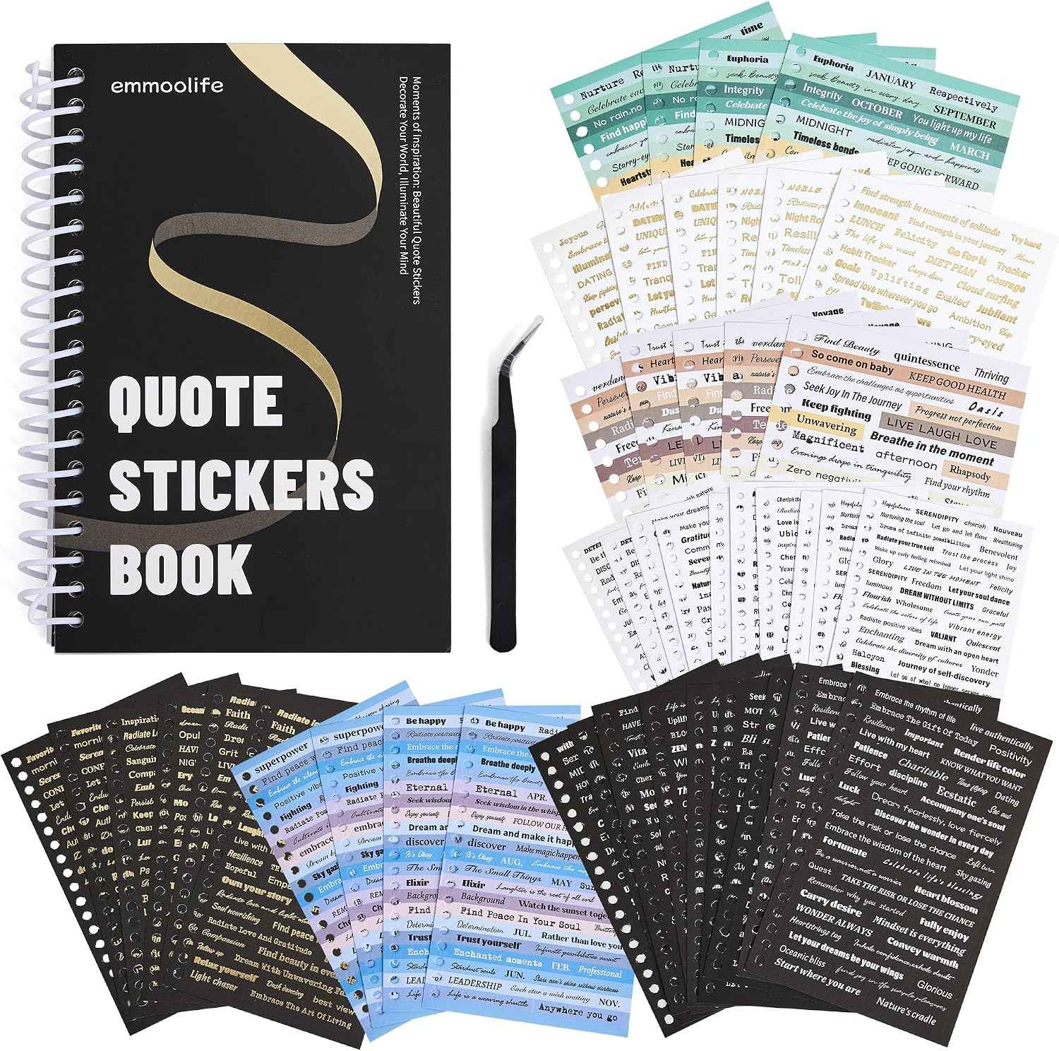 2500+ Pcs Word Stickers for Journaling, 50 Sheets Quote Sticker Gold Foil Art Scrapbook Supplies for Junk Journal, Scrapbooking Supplies for Bullet Journal Craft Small Talk Stickers for DIY Gift Card