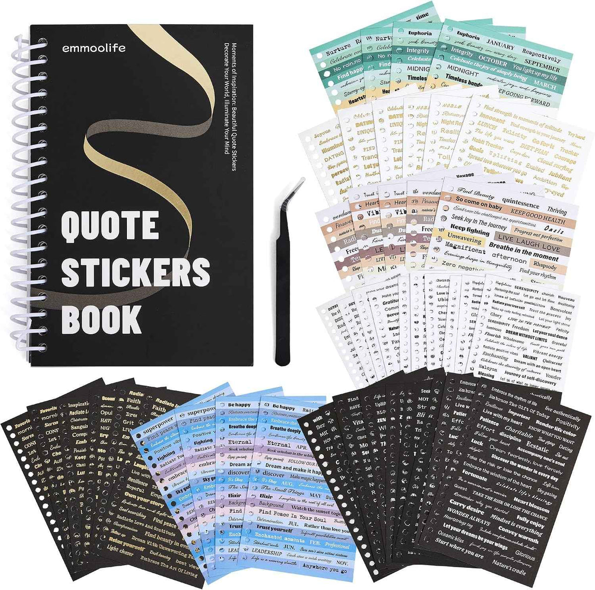 2500+ Pcs Word Stickers for Journaling, 50 Sheets Quote Sticker Gold Foil Art Scrapbook Supplies for Junk Journal, Scrapbooking Supplies for Bullet Journal Craft Small Talk Stickers for DIY Gift Card