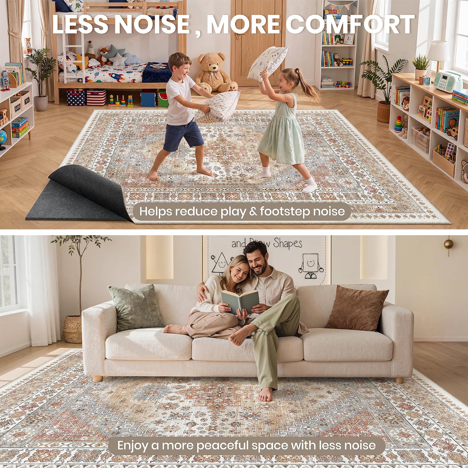 zesthome Protective Cushioned Rug Pad 8x10-1/4 Thick, Non Slip Rug Pads with Felt and Rubber Backing, Carpet Liner for Hardwood Floors and Finishes, Carpet Gripper Keep Rugs Safe(8'x10', Black)