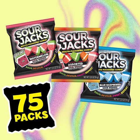 Sour Jacks Sour Gummy Wedges Variety Pack, Gluten Free, 0.5 oz, 75 Ct