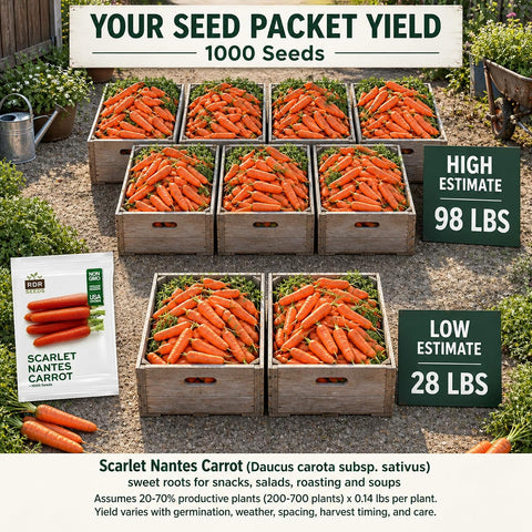 1000 Carrot Seeds for Planting - Heirloom, Scarlet Nantes