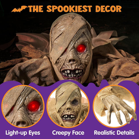 JOYIN Halloween Zombie Groundbreaker Outdoor Decoration, Zombie Groundbreaker with Light-up Eye and Creepy Sound (IR Sensor Activated) for Halloween Outside, Lawn, Graveyard Decor, Haunted House Props