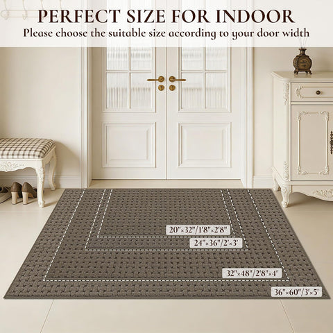 Door Mat Indoor Entrance 24"x36", Non-Slip Entryway Rugs, Brown