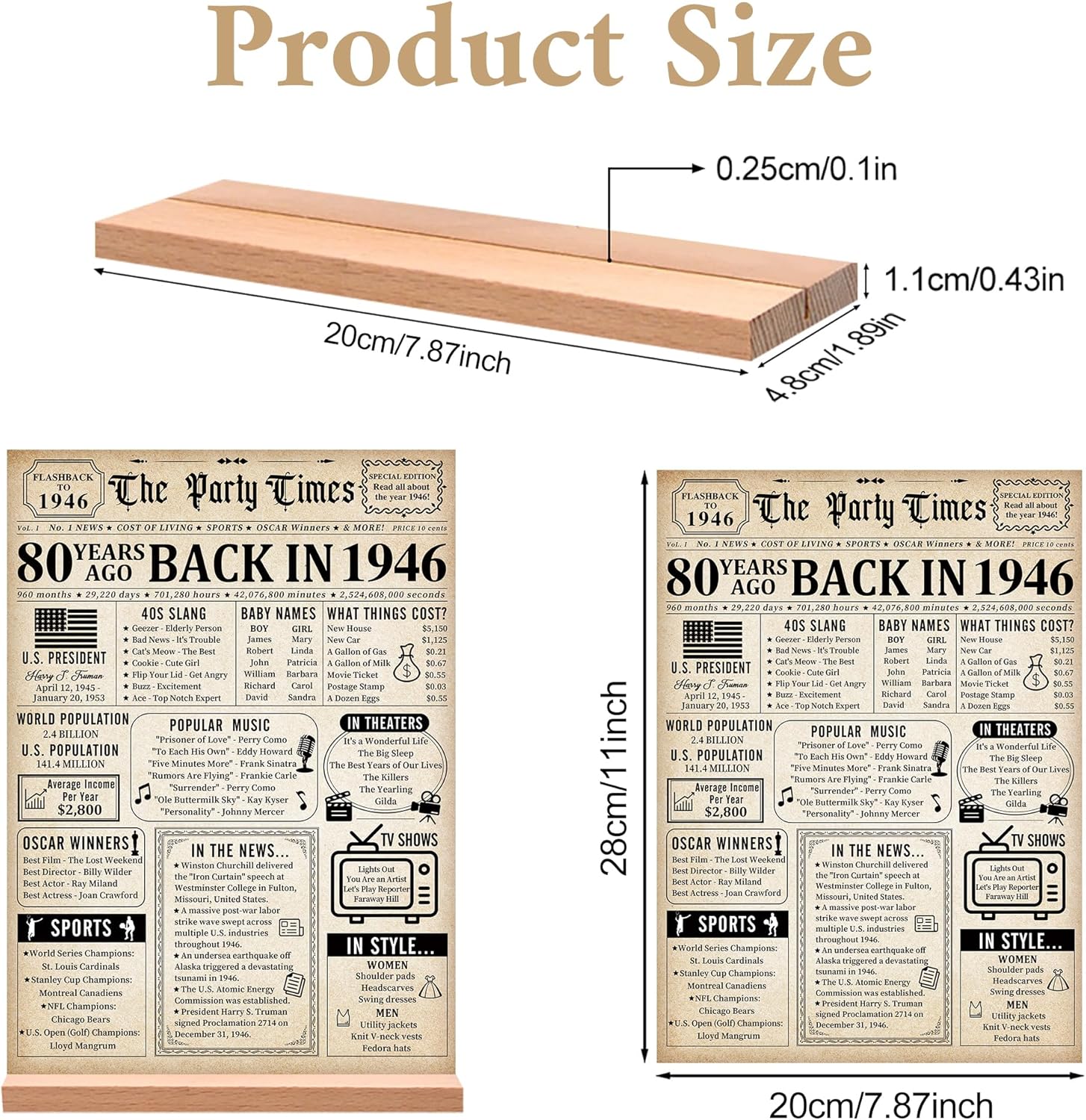 Trgowaul Vintage 80th Birthday Back in 1946 Poster Acrylic Table Sign