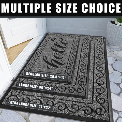 Yimobra Welcome Mats for Front Door 36x24, Heavy Duty Waterproof Outdoor Door Mat Outside Entrance, Non-Slip Low Profile Indoor Entryway Mat for Garage Patio, Black Gray
