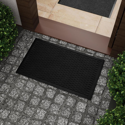 Ottomanson Waterproof Rubber Outdoor Doormat – Heavy-Duty Non-Slip Rubber Floor Mat with Ridge Scraper Pattern, All-Weather Front Door Entry Mat for Mud & Dirt Control – 18" x 30", Black
