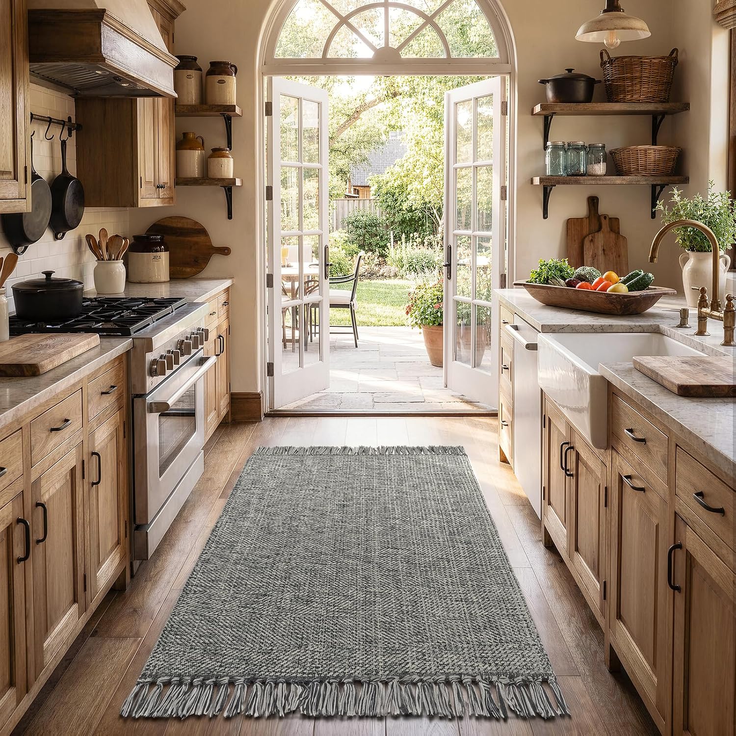 Collive 3' x 5' Indoor Entryway Rug, Boho Modern Grey Washable Kitchen Rug