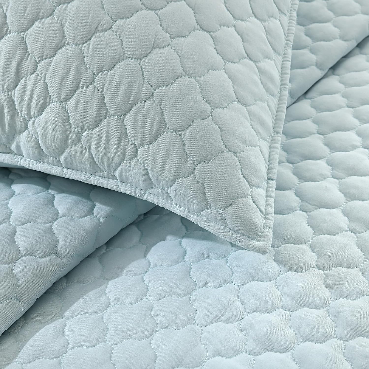 HORIMOTE HOME Quilt Twin Size Aqua Blue, Lightweight Quilt for Summer Ultra-Soft Microfiber Modern Style Quilted Clouds Pattern Bedspread Quit Set 2 Pieces (1 Quilt and 1 Pillow Sham)