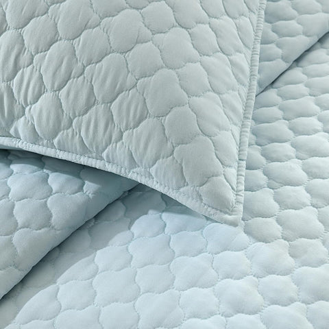 HORIMOTE HOME Quilt Twin Size Aqua Blue, Lightweight Quilt for Summer Ultra-Soft Microfiber Modern Style Quilted Clouds Pattern Bedspread Quit Set 2 Pieces (1 Quilt and 1 Pillow Sham)