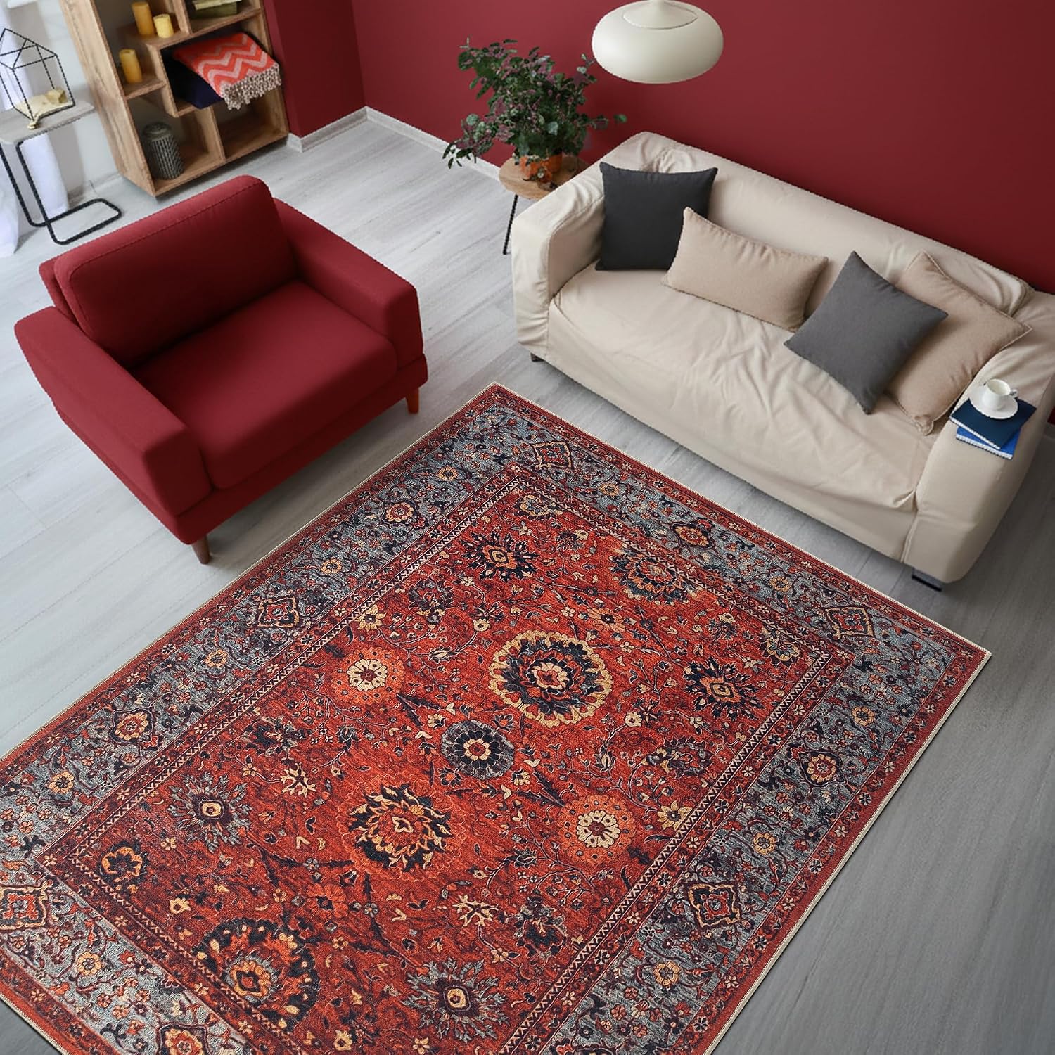 Keen Home Design Vintage Washable Area Rug, Non-Slip Low Pile, 4x6