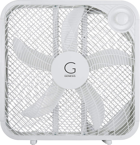 Genesis 20" Box Fan, 3 Settings, Max Cooling Technology, Carry Handle, White (G20BOX-WHT)