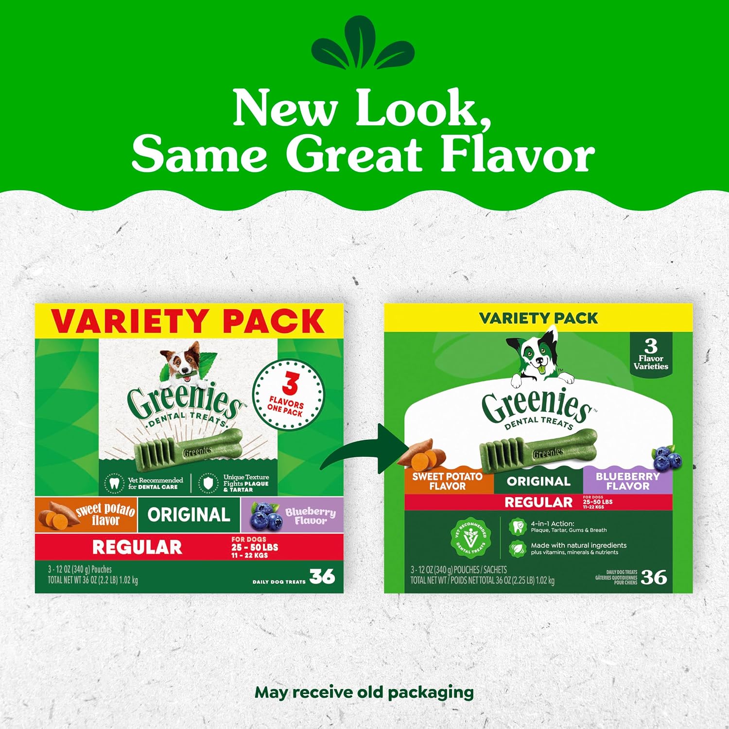 Greenies Regular Dental Dog Treats Flavor, Variety Pack, 36 Count