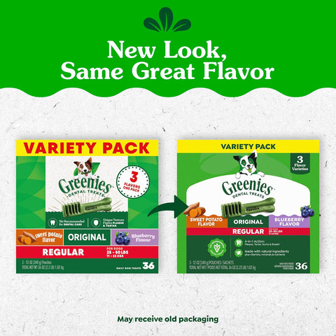 Greenies Regular Dental Dog Treats Flavor, Variety Pack, 36 Count