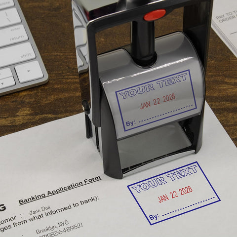 MaxMark Heavy Duty Self Inking Date Stamp with Phrase Approved - Red Ink