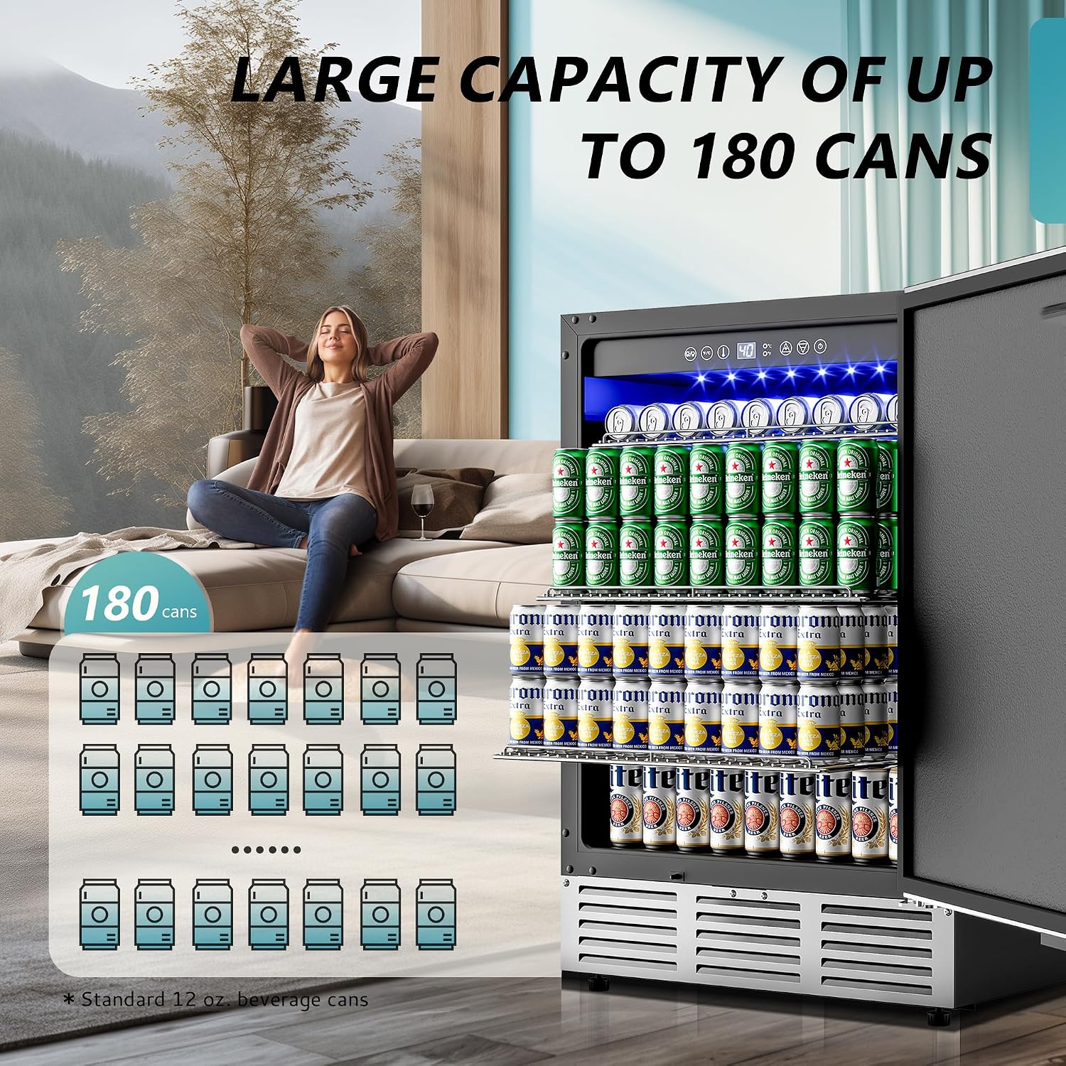 EUHOMY 24 Inch Beverage Refrigerator, 180 Can Outdoor Refrigerator