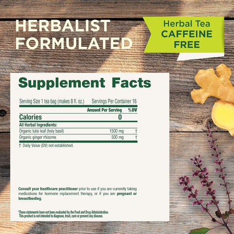 Traditional Medicinals Tea, Organic Tulsi & Ginger, Relieves Stress, Tension, & Irritability, 96 Tea Bags (6 Pack)