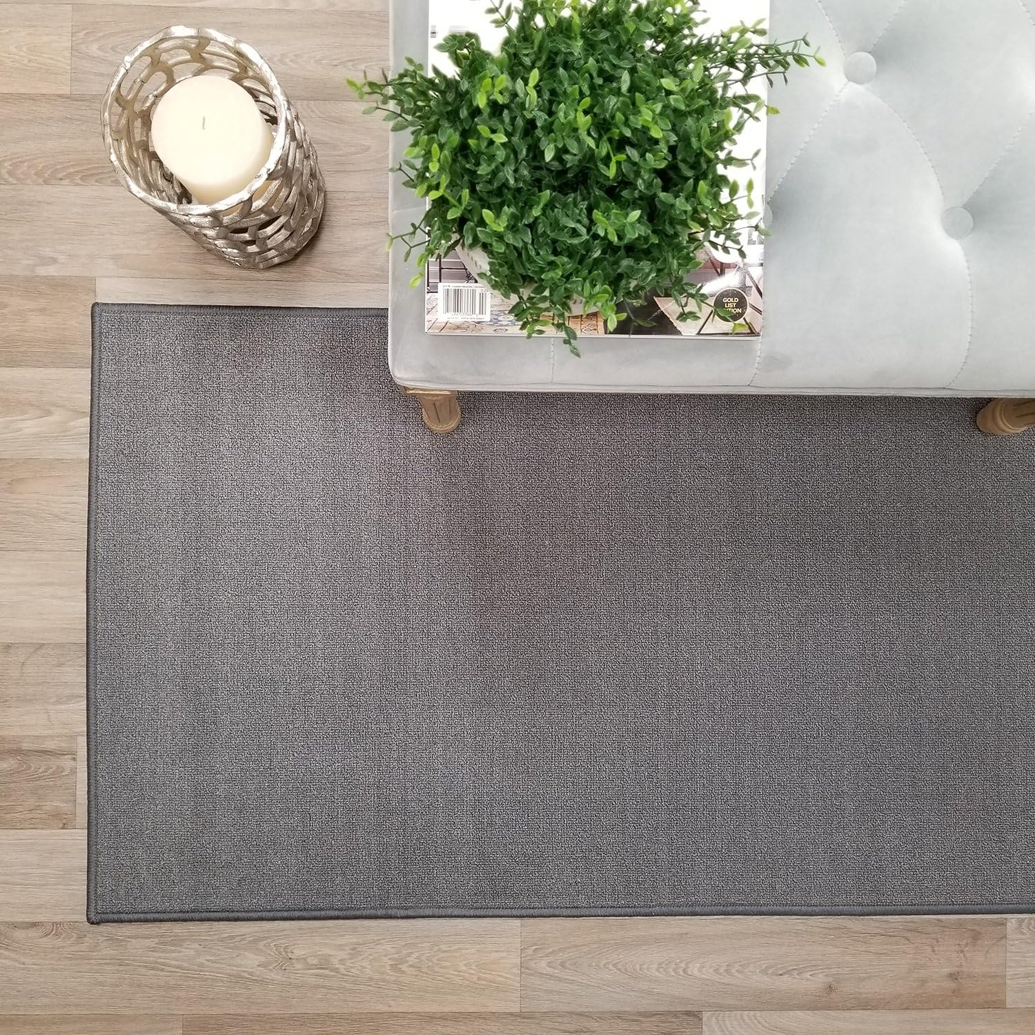 Kapaqua Custom Size Solid Plain Rubber Backed Non-Slip Hallway Stair Runner Rug Carpet Grey, 22in x 6ft