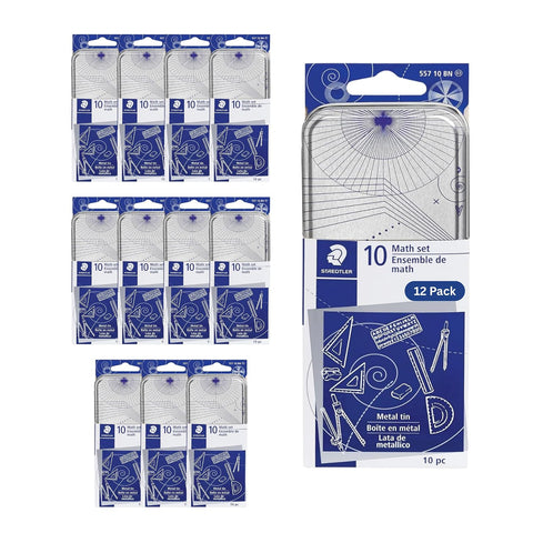STAEDTLER 10-Piece Math Set with Metal Compass, 12 Pack