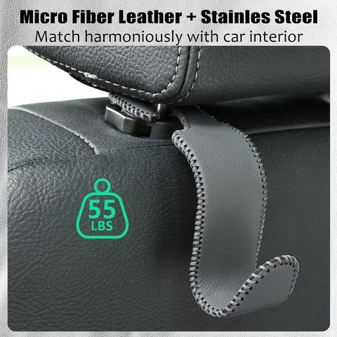 Car Seat Headrest Hook 55lb Heavy Duty Metal Hanger with Leather for Bags