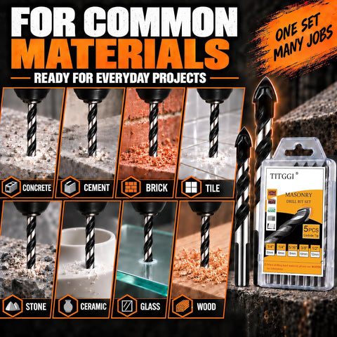 5-Piece Masonry Drill Bit Set & Concrete Drill Bit Set, 5 Sizes, 1/4"-1/2"