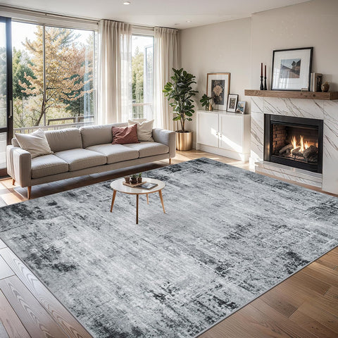 PLHXFR 6x9 Area Rug Living Room: Modern Abstract Washable Carpet Black