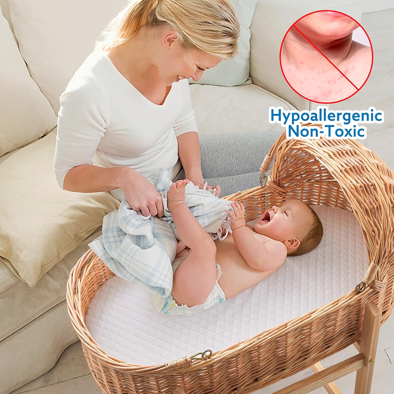 Pro Goleem Baby Bassinet Mattress, Breathable Bamboo Pad, 30"x15" Oval