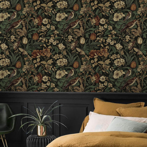 Erfoni Retro Floral and Bird Contact Paper Vintage Peel and Stick Wallpaper
