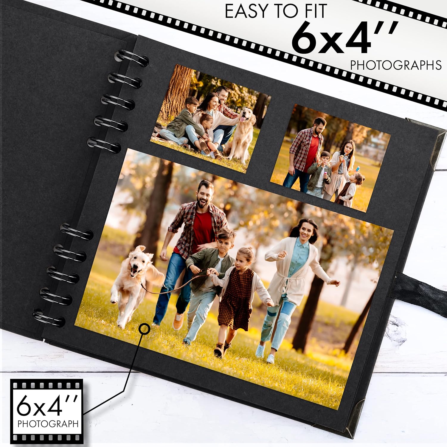 Scrapbook Album, 36 Pages, 7 x 7 Inch, Black Photo Album, Scrap Book