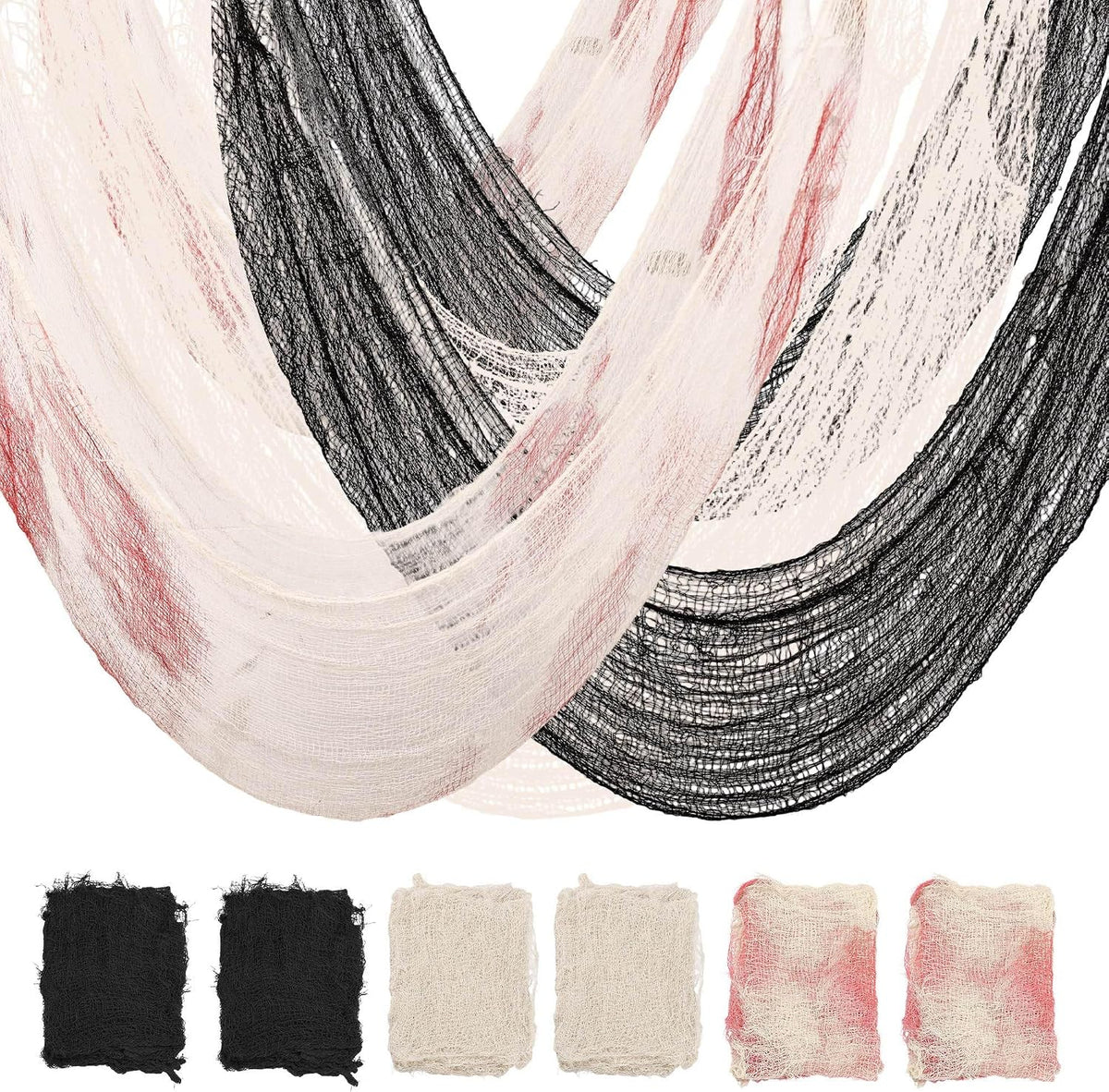 6 Pack Halloween Creepy Cloth 30x72 Inch - 2 Black 2 White 2 Red