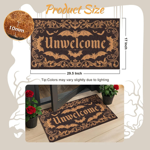 Halloween Door Mat Dark Gothic Bat Design Unwelcome Entrance Rug for Porch