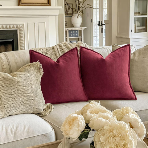 ZWJD Burgundy Pillow Covers 18x18 Set of 2 Chenille Throw Pillow Covers with Elegant Design Soft and Luxurious Decorative Throw Pillows for Couch, Bed, and Home Decor