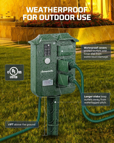 DEWENWILS Outdoor Power Stake Timer, Dusk to Dawn Timer with 2 Remotes