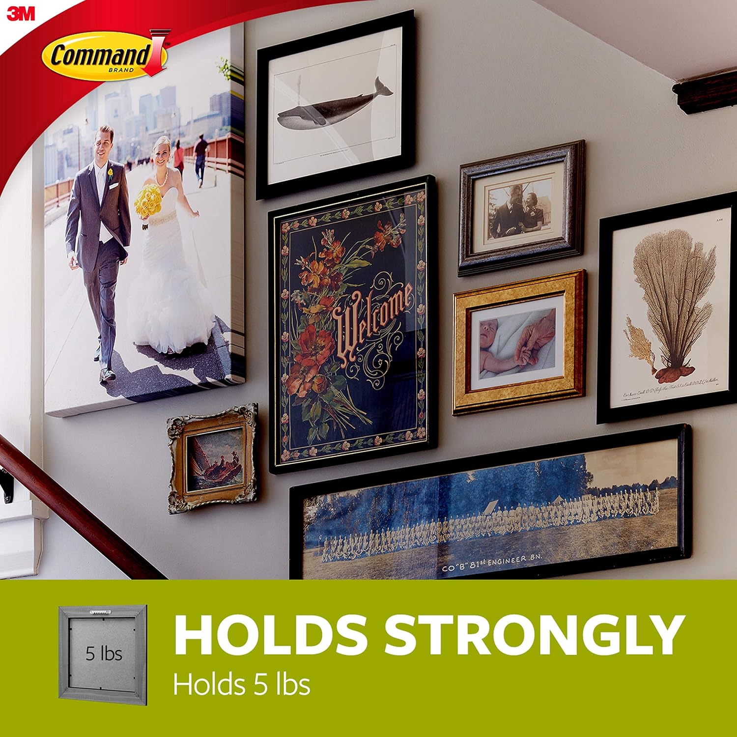 Command Large Universal Frame Hanger, 3-Hangers, 6-Strips, 6-Frame Stabilizer Strips, 4-Pack, Decorate Damage-Free