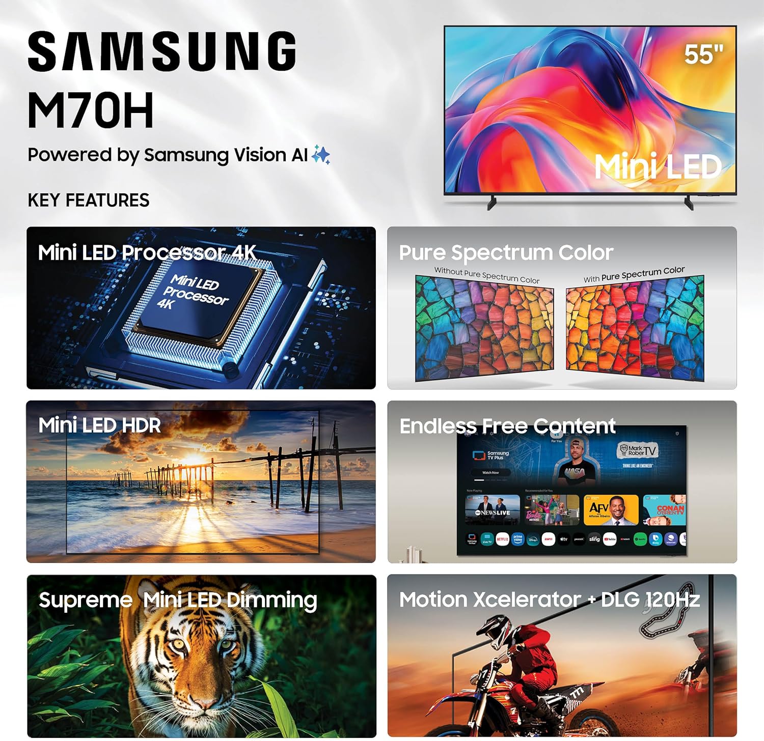 Samsung 55-Inch Class M70H Series, Mini LED, 4K, Smart TV, 2026 Model