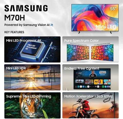 Samsung 55-Inch Class M70H Series, Mini LED, 4K, Smart TV, 2026 Model
