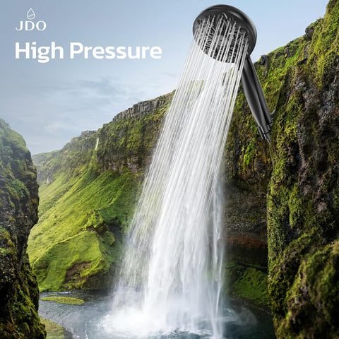 JDO Shower Head with Handheld, High Pressure Handheld 6 Settings, Detachable Shower Head Set with Stainless Steel Hose and Shower Bracket (Matte Black)
