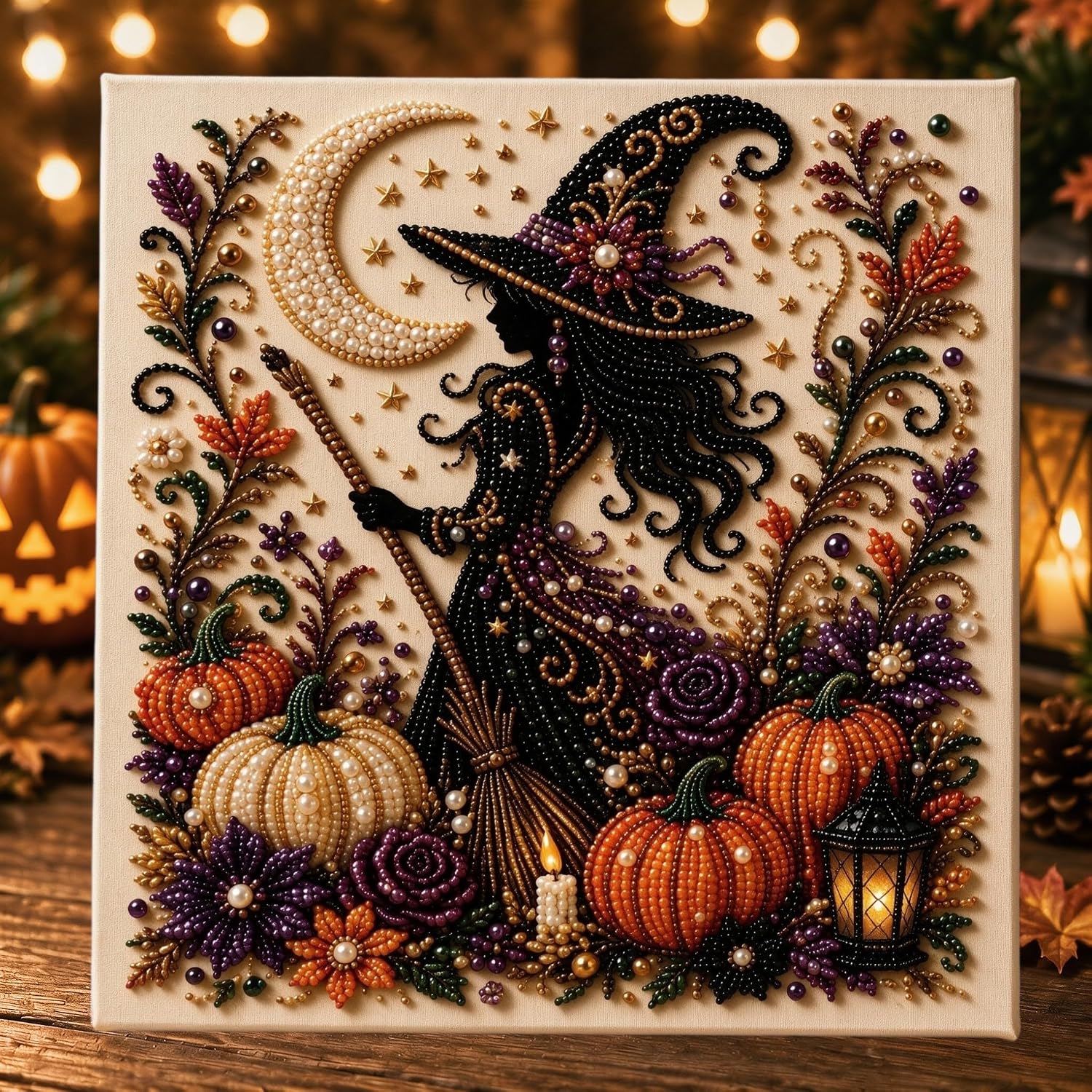 JOYGIEE Halloween Ghost Pearl Art DIY Kit, Spooky Cute 3D Diamond Painting Crafts for Adults, 11.8 * 11.8ines No Frame, DIY Fall Home Decor Wall Art, Beginner DIY Seasonal Party Gift (Witch)