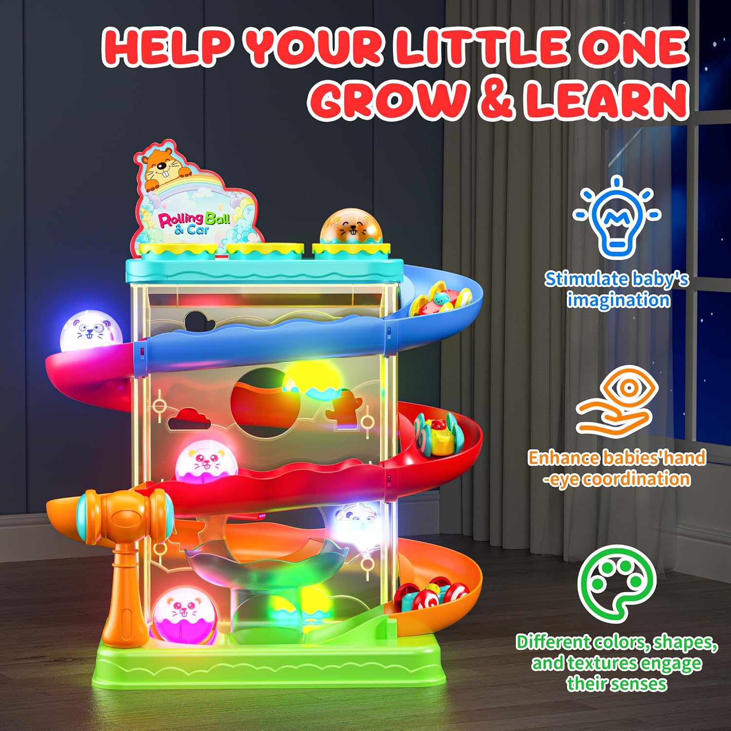2-in-1 Ball Drop & Car Ramp Race Track Montessori Toy for Toddlers Ages 1-5