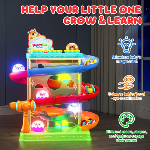 2-in-1 Ball Drop & Car Ramp Race Track Montessori Toy for Toddlers Ages 1-5