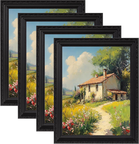 eletecpro 8.5x11 Vintage Picture Frame, Glass Cover, Black, 4-Pack