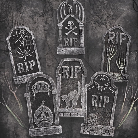 Hourleey Halloween Foam RIP Tombstones, 6 Pack 15" Graveyard Headstone Decorations Outdoor for Halloween Lawn Yard Garden Tombstone Decor