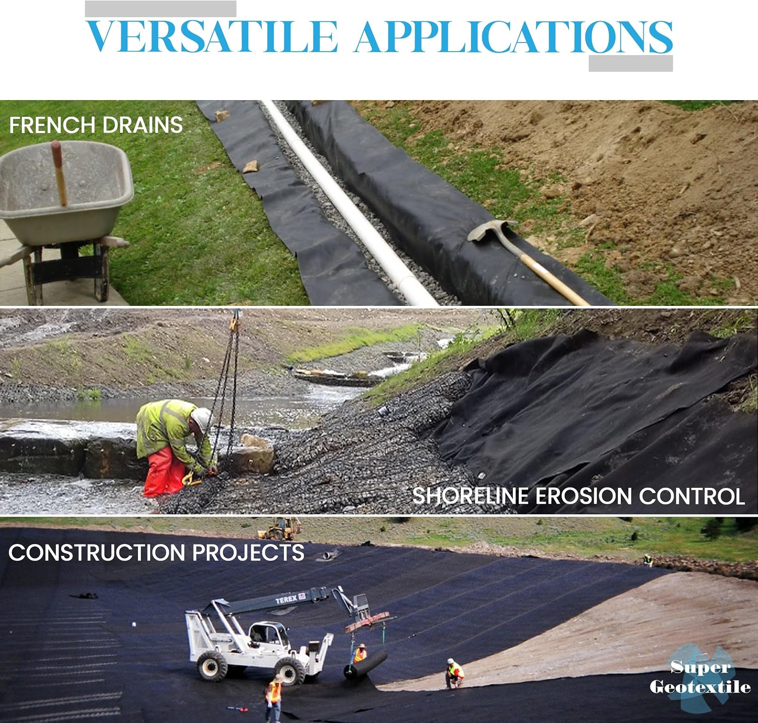 Super Geotextile 4, 6, 8 oz Non Woven Fabric for Landscaping, French Drains, Underlayment, Erosion Control, Construction Projects - 4 oz (3X50)