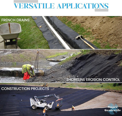 Super Geotextile 4, 6, 8 oz Non Woven Fabric for Landscaping, French Drains, Underlayment, Erosion Control, Construction Projects - 4 oz (3X50)