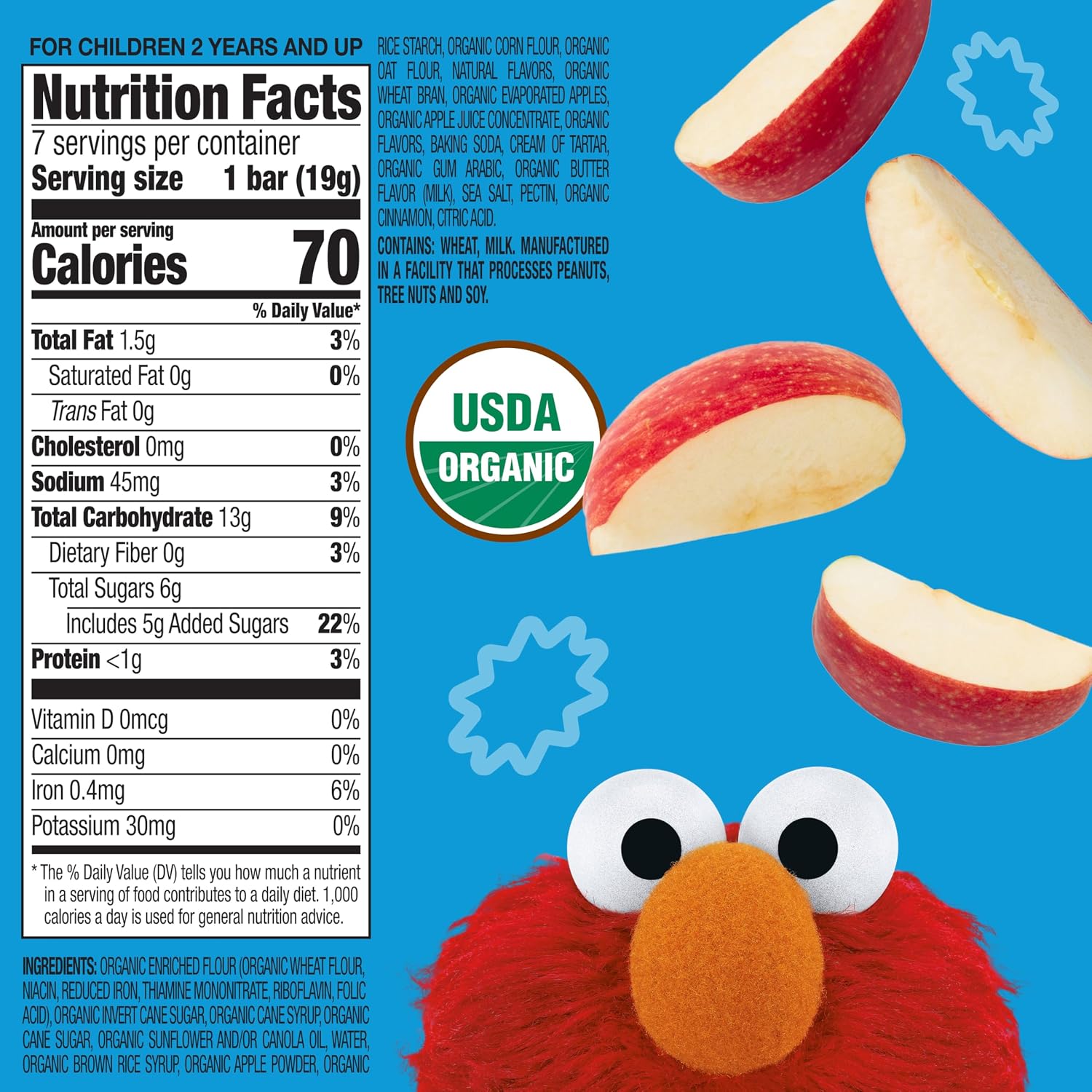 Earth's Best Sesame Street Organic Sunny Days Snack Bars, Apple, 16 Bars Per Box