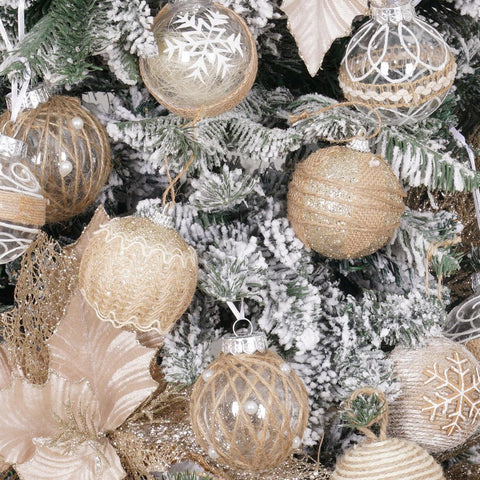 XmasExp Farmhouse Christmas Ball Ornaments Set-70mm/2.76" Shatterproof Rustic Xmas Tree Hanging Decoration (12 Counts,Beige & Champagne)