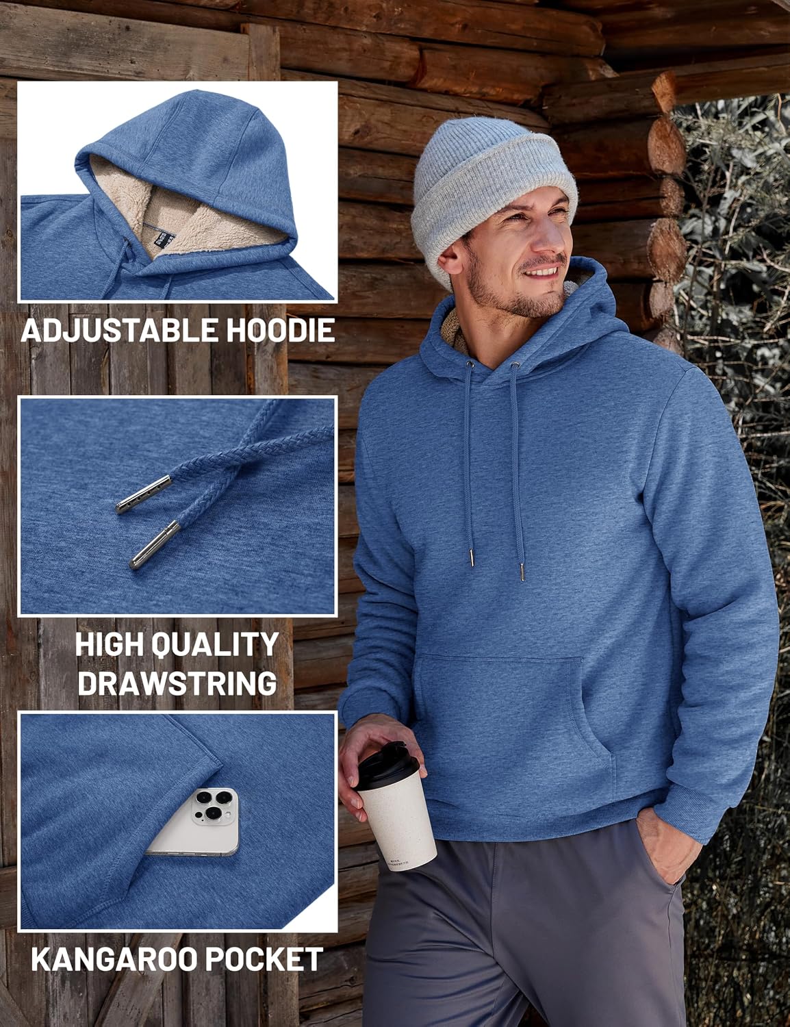 TACVASEN Men's Sherpa Lined Hoodies Winter Warm Fleece Hooded Sweatshirts