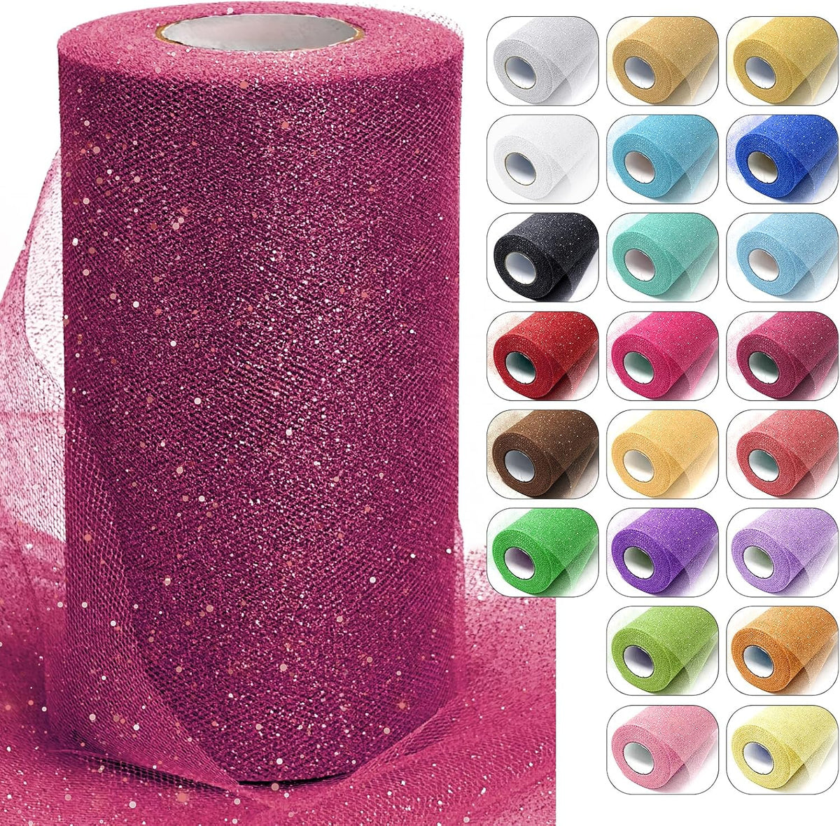 6" x 50 Yards Burgundy Glitter Tulle Fabric Rolls for DIY Tutu Party Decor