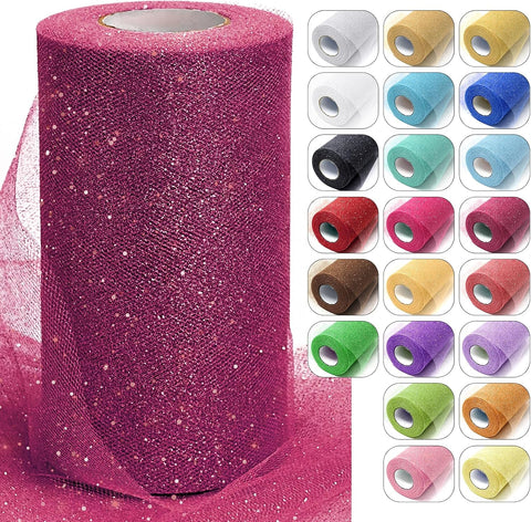 6" x 50 Yards Burgundy Glitter Tulle Fabric Rolls for DIY Tutu Party Decor